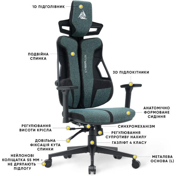 Фото - Крісло для геймерів Cyberlux V8 Fabric Green (GM-V8 FZ)